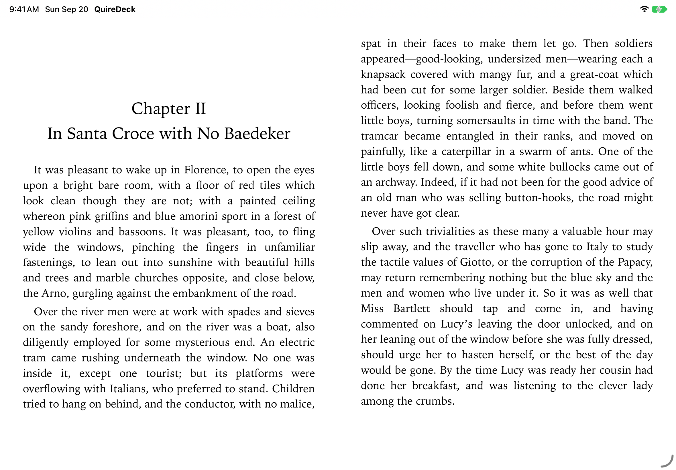QuireDeck ebook reader on iPad